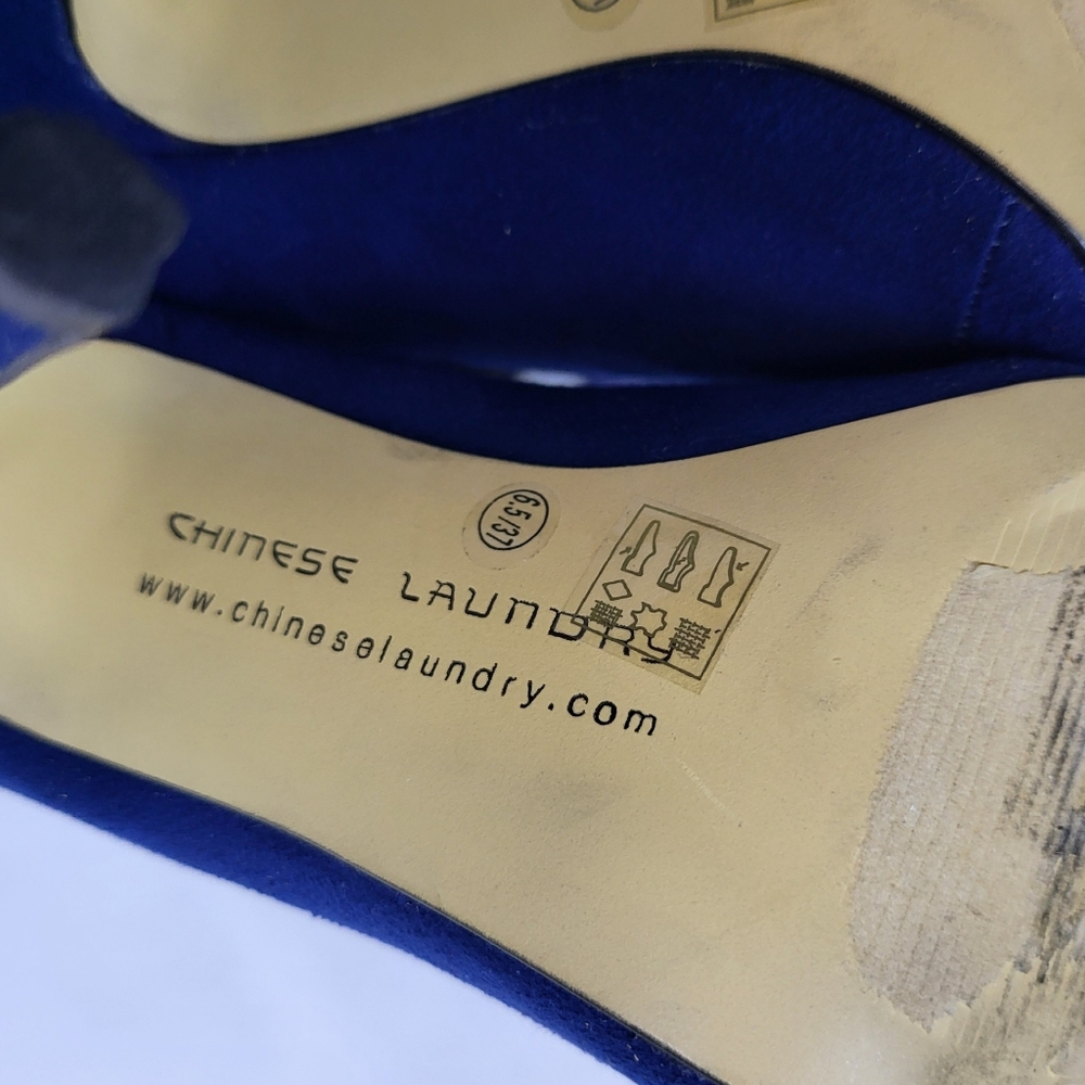 Chinese Laundry Womens Navy Jigsaw Suede Lace-up Back Zip Stiletto Heels 6.5M - Picture 8 of 10